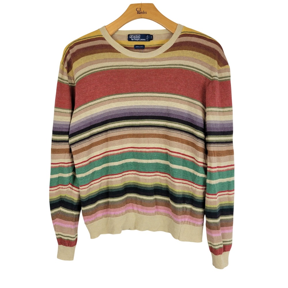 Vintage Polo Ralph Lauren 100% Linen Striped Sweater Size Extra Large